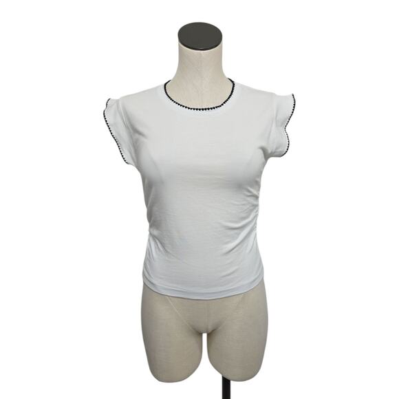 Madewell Tops - NWT Madewell Side-Cinch Muscle Tee in White Size XXS NU856 Black Embroidered Hem